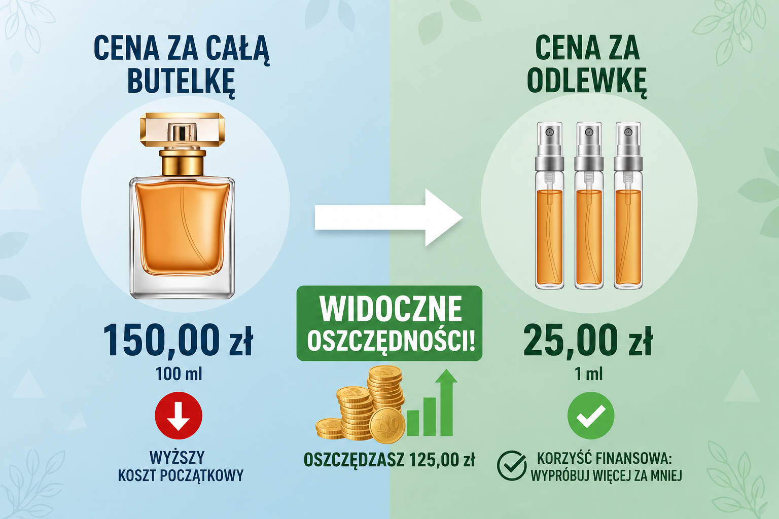 porównanie kosztów pełnego flakonu i odlewki perfum